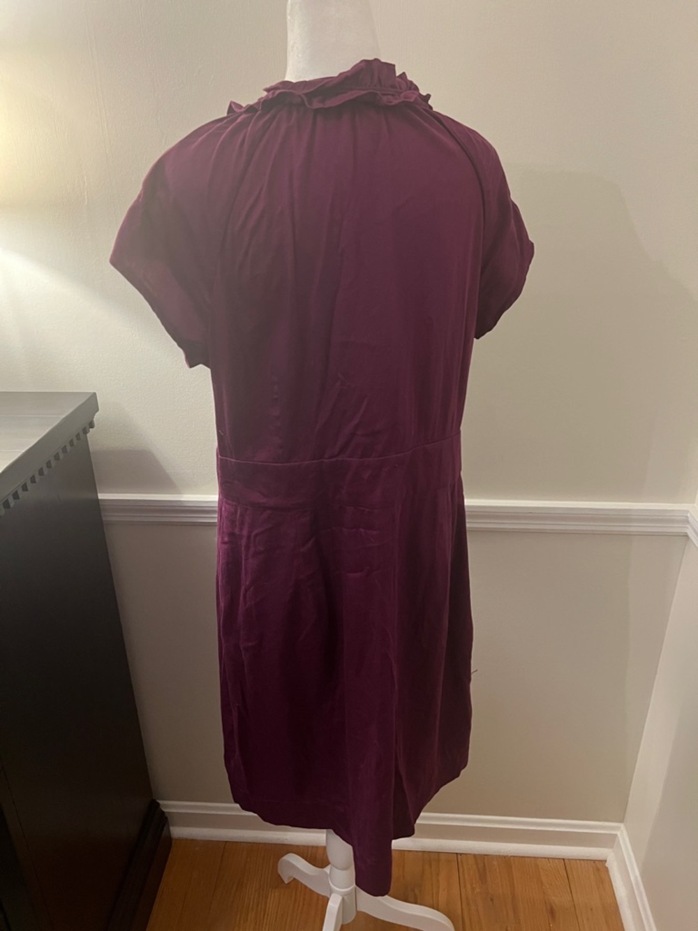 LOFT Plum Ruffle-Trim Button-Front Mini Dress - Picture 2 of 6